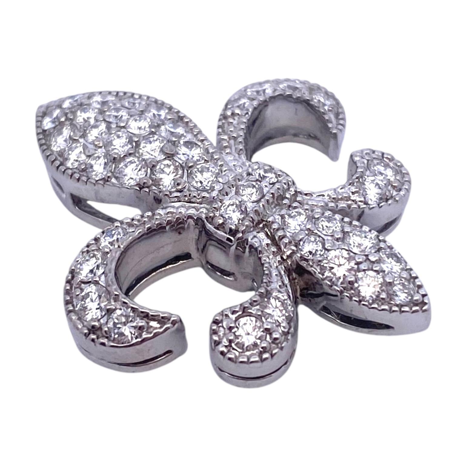 Vintage 18K Weißgold Fleur-De-Lis Diamant-Anhänger (Zeitgenössisch) im Angebot