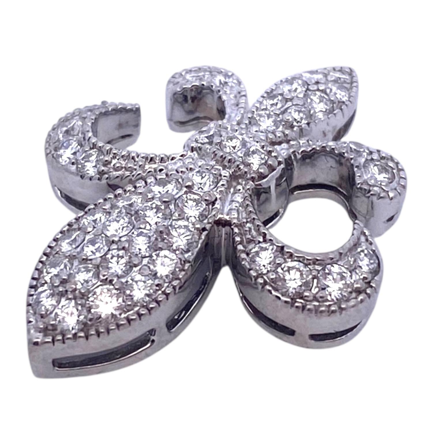 Vintage 18K Weißgold Fleur-De-Lis Diamant-Anhänger im Zustand „Gut“ im Angebot in Henderson, NV