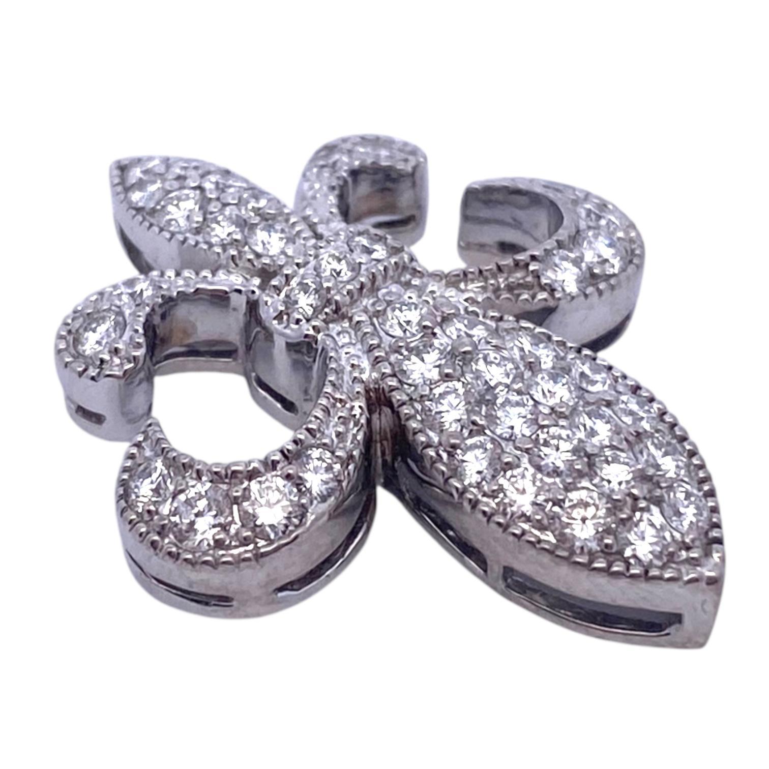 Vintage 18K Weißgold Fleur-De-Lis Diamant-Anhänger im Angebot 1