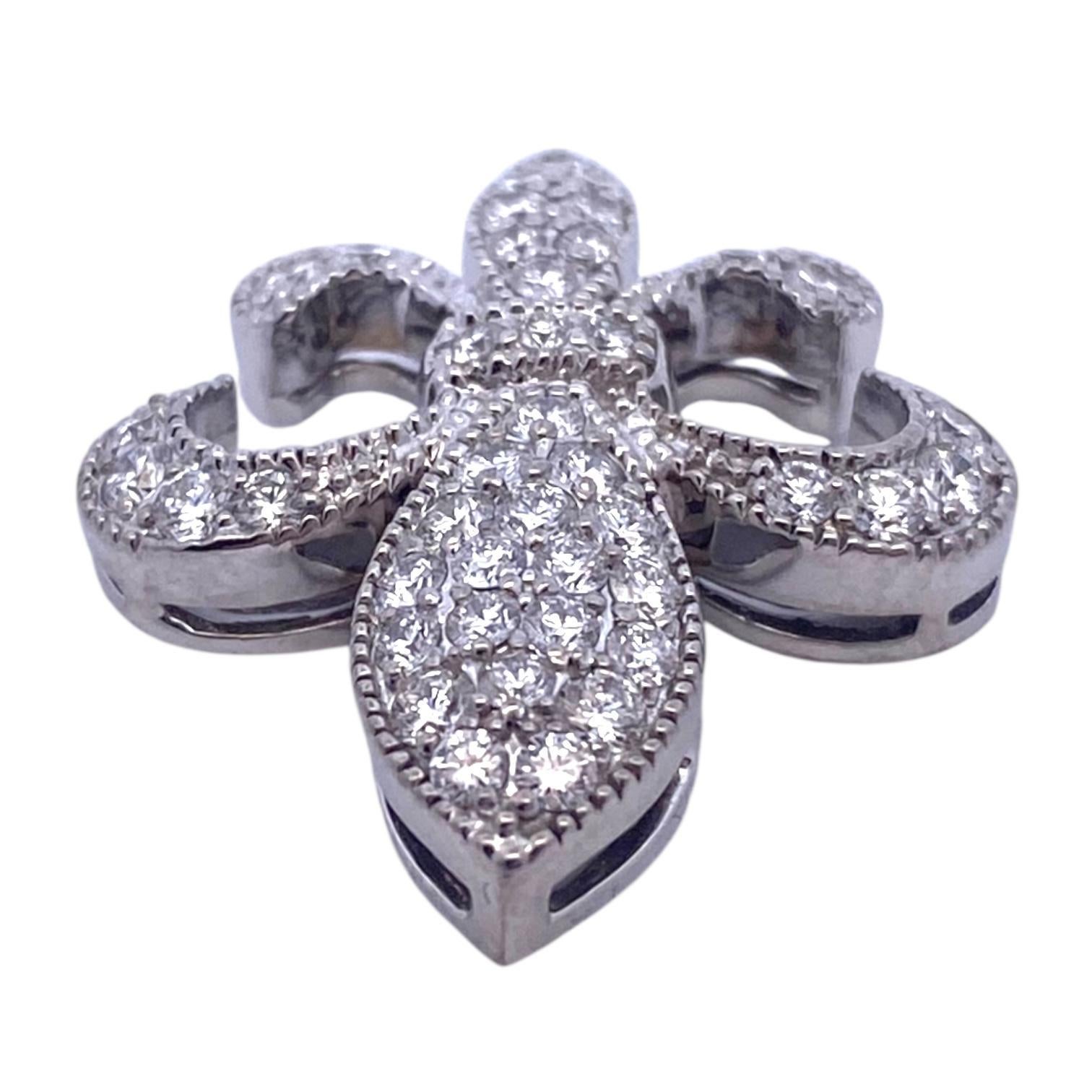 Vintage 18K Weißgold Fleur-De-Lis Diamant-Anhänger im Angebot 2