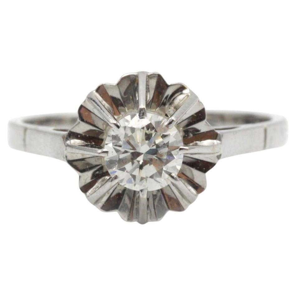 Vintage 18K White Gold Floral Solitaire Ring with 0.55 ct H VS Diamond