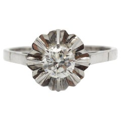 Vintage Solitär-Ring aus 18 Karat Weißgold mit 0,55 Karat H VS Diamant mit Blumenmuster