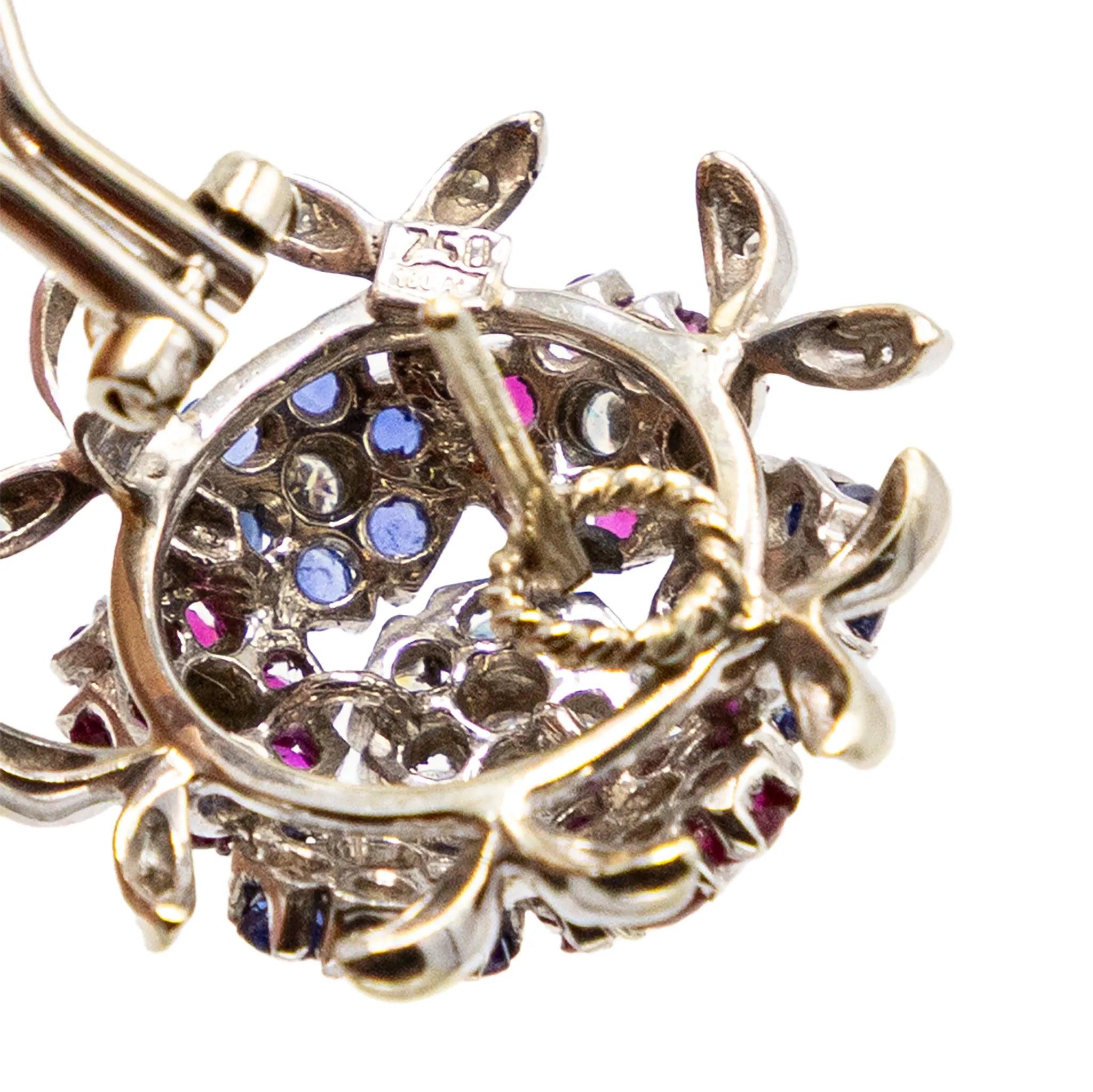Vintage 18K Weißgold Edelstein florale Clip-Ohrringe ' 60s im Angebot 5