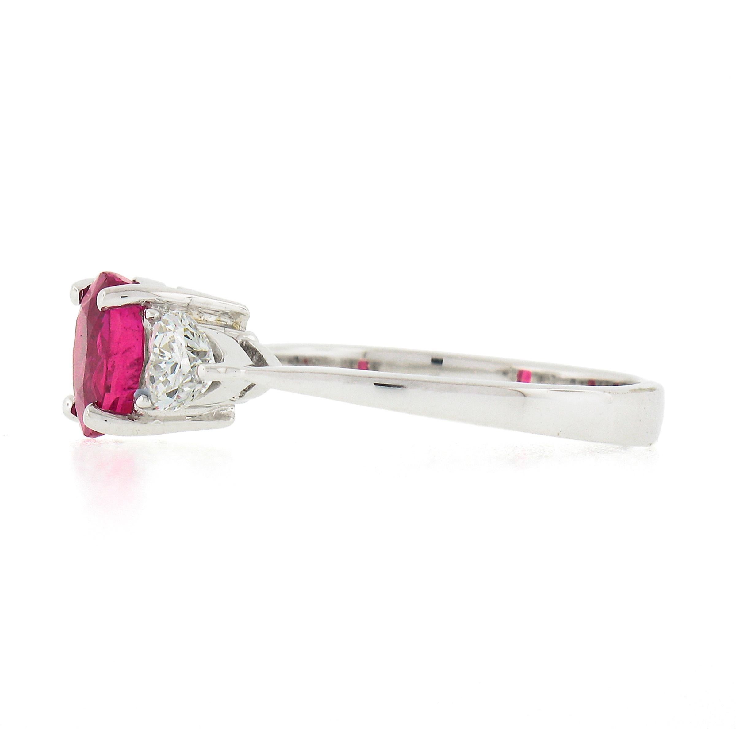Women's Vintage 18K White Gold GIA NO HEAT Pink Sapphire & Heart Diamond Accents Ring For Sale