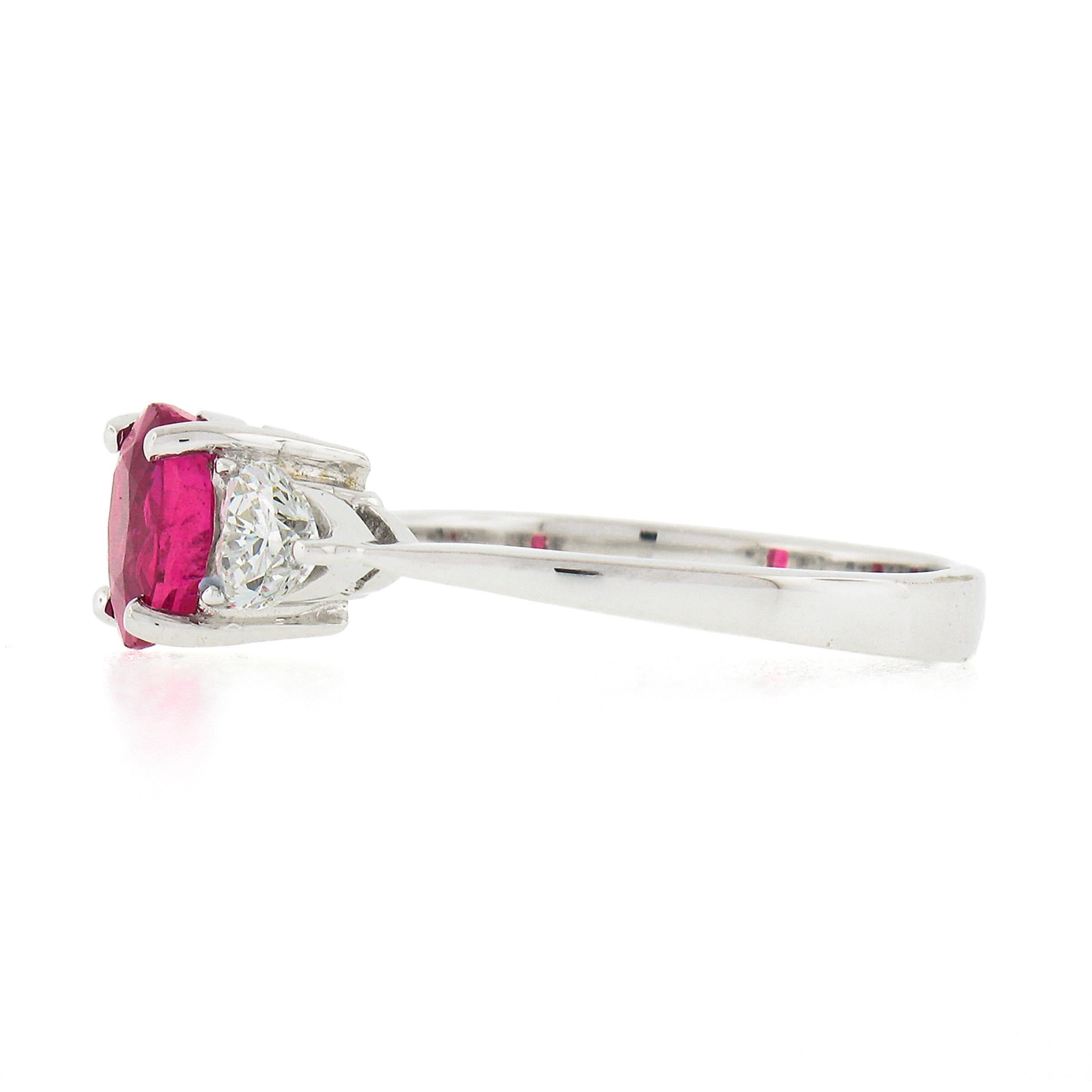 Women's Vintage 18K White Gold GIA NO HEAT Pink Sapphire & Heart Diamond Accents Ring
