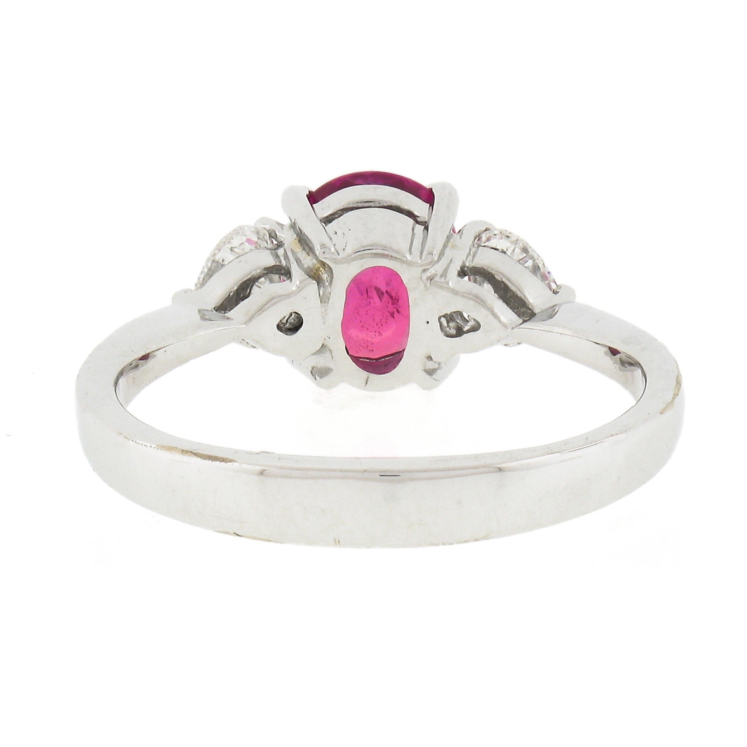 Vintage 18K White Gold GIA NO HEAT Pink Sapphire & Heart Diamond Accents Ring For Sale 1