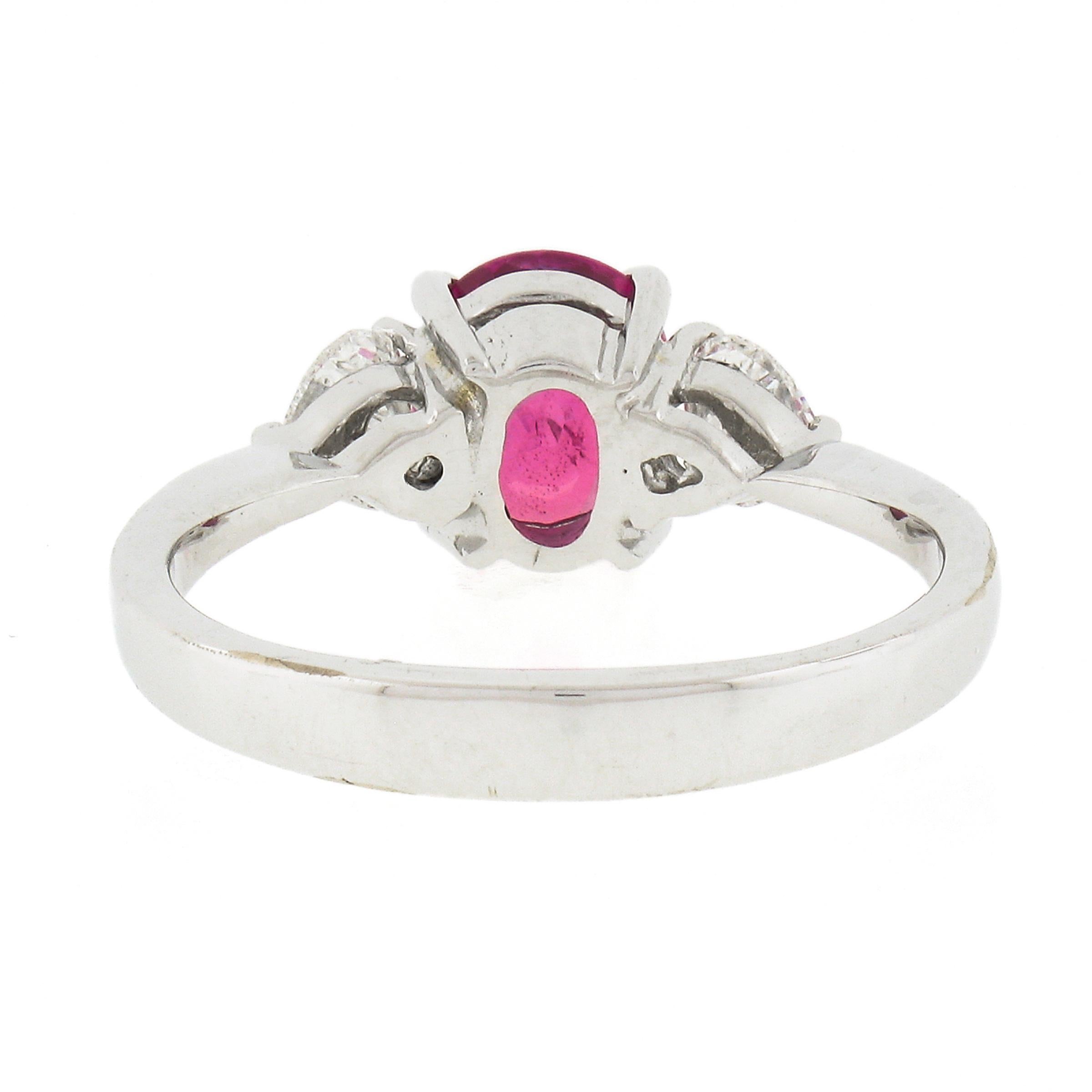 Vintage 18K White Gold GIA NO HEAT Pink Sapphire & Heart Diamond Accents Ring 1