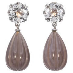 Vintage 18k White Gold Sheen Glass Drop Earrings