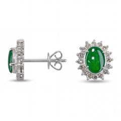 Boucles d'oreilles vintage en or blanc 18 carats, avec jadeite verte et diamants
