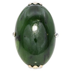 Vintage 18k White Gold Green Nephrite Jade Ring