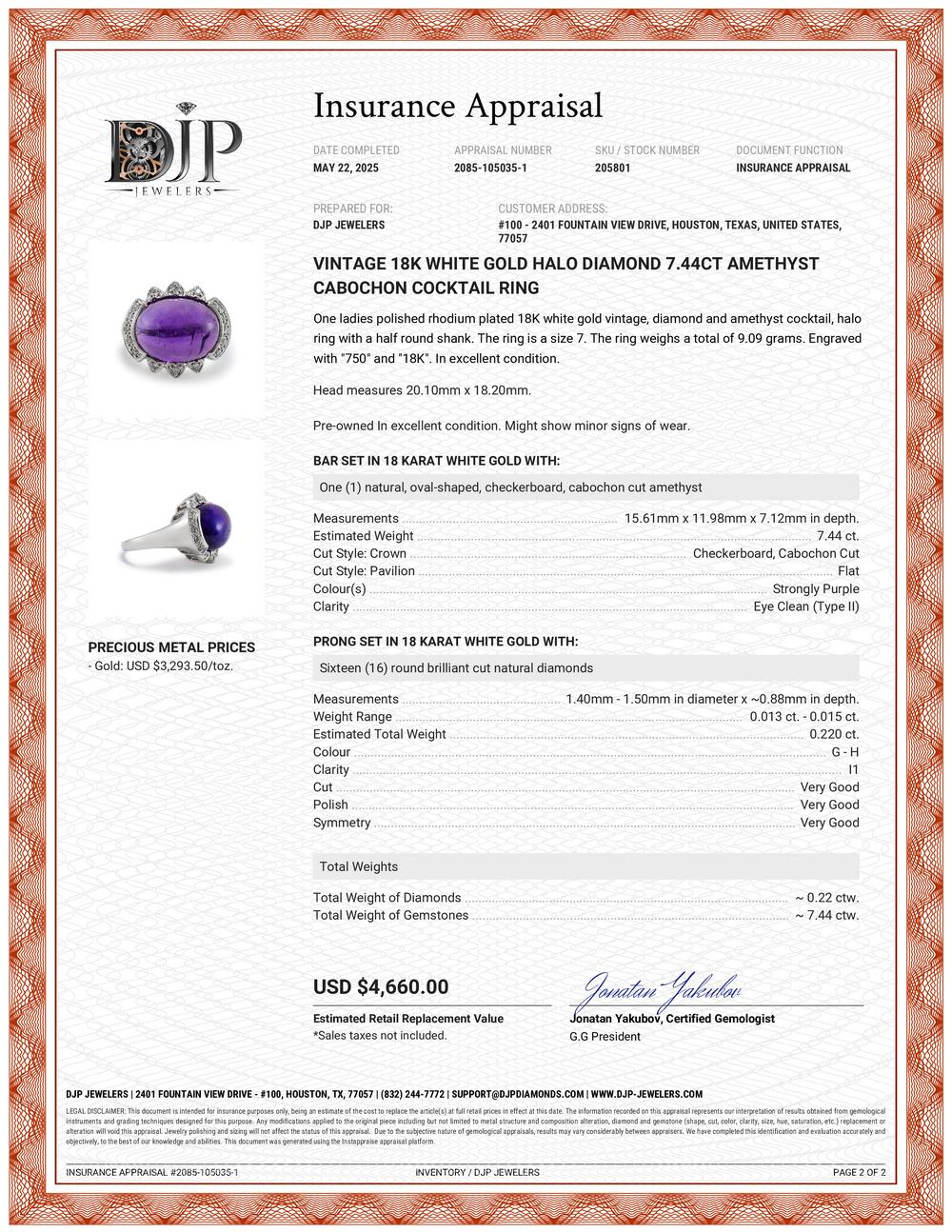 Vintage 18K White Gold Halo Diamond 7.44ct Amethyst Cabochon Cocktail Ring en venta 4