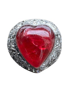 Vintage 18K White Gold Heart-Shaped Spinel and Diamond Ring