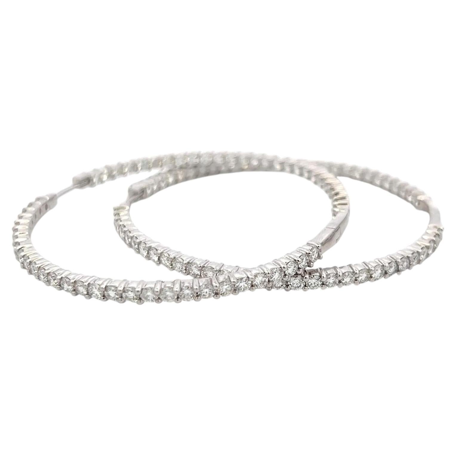 Vintage 18K White Gold Hoop Earrings with 7 Carat Round G-VS Diamonds 26.6 Grams