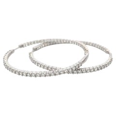 Vintage 18K White Gold Hoop Earrings with 7 Carat Round G-VS Diamonds 26.6 Grams