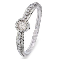 Vintage 18k White Gold Jaeger Le Coultre Backwind Diamond Handwind Watch