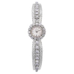 Vintage 18k White Gold Jaeger Le Coultre Backwind Diamond Handwind Watch