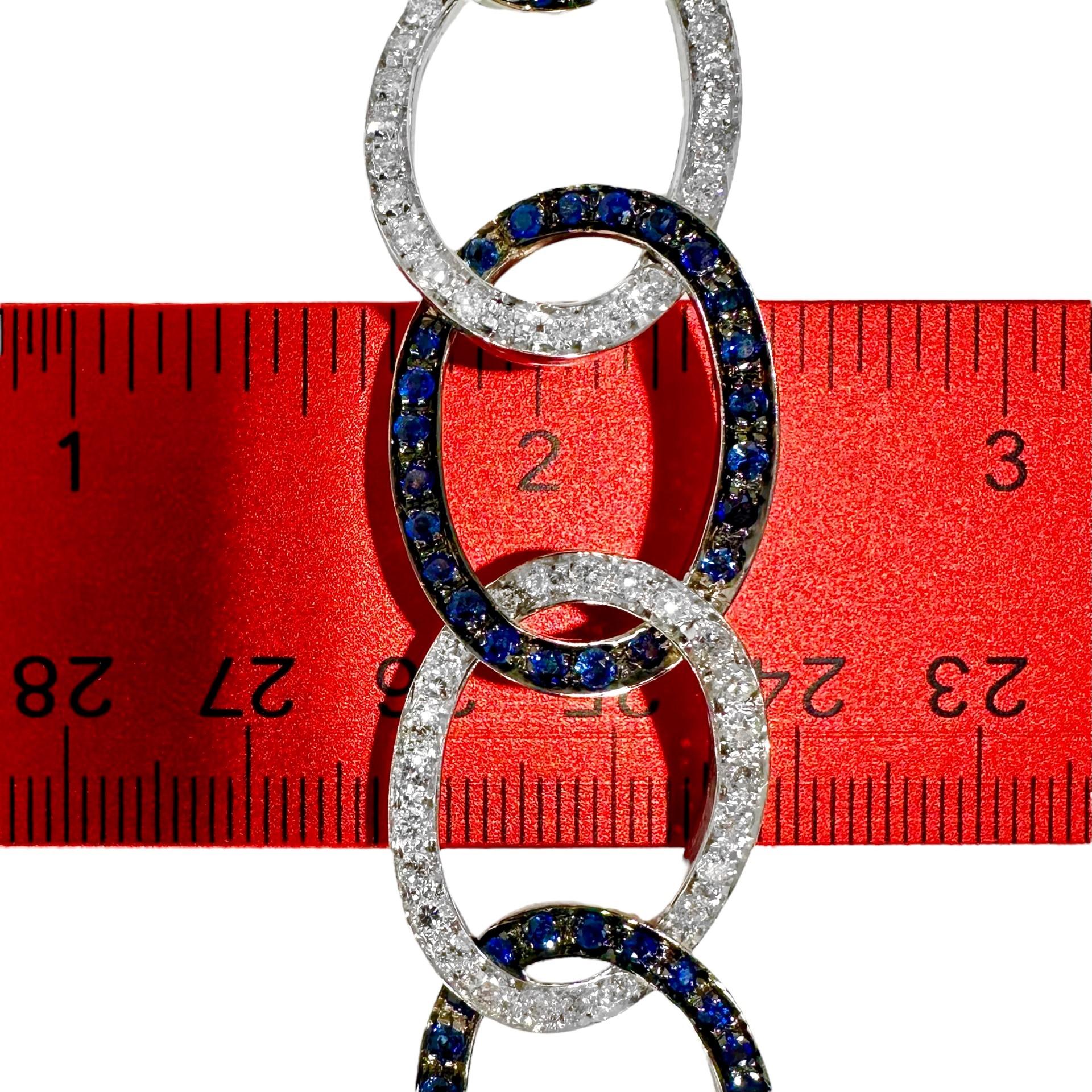 Vintage 18k White Gold Large Open Link Diamond and Sapphire Choker Necklace For Sale 1