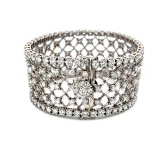 Vintage 18K White Gold Link Bracelet with 13 Carat Round I-SI Diamonds
