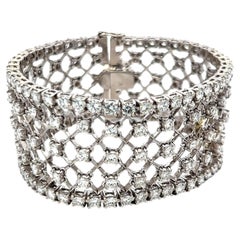 Vintage 18K White Gold Link Bracelet with 13 Carat Round I-SI Diamonds