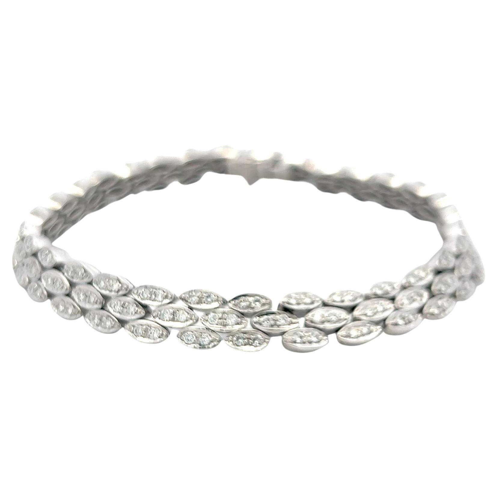 Pulsera de eslabones vintage de oro blanco de 18 quilates con diamantes redondos G-VS de 1,86 quilates