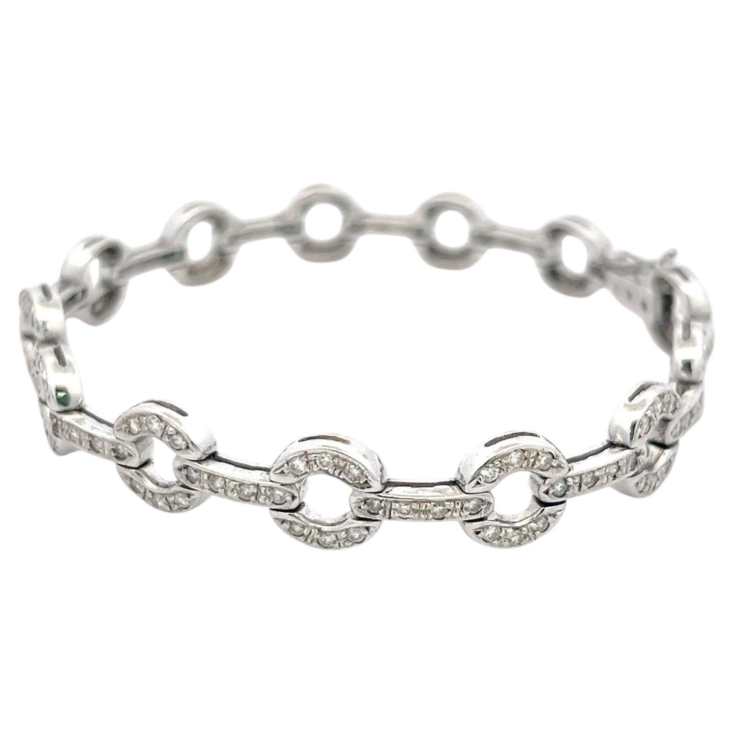 Vintage 18K White Gold Link Bracelet with 1.89 Carat Round H-SI Diamonds