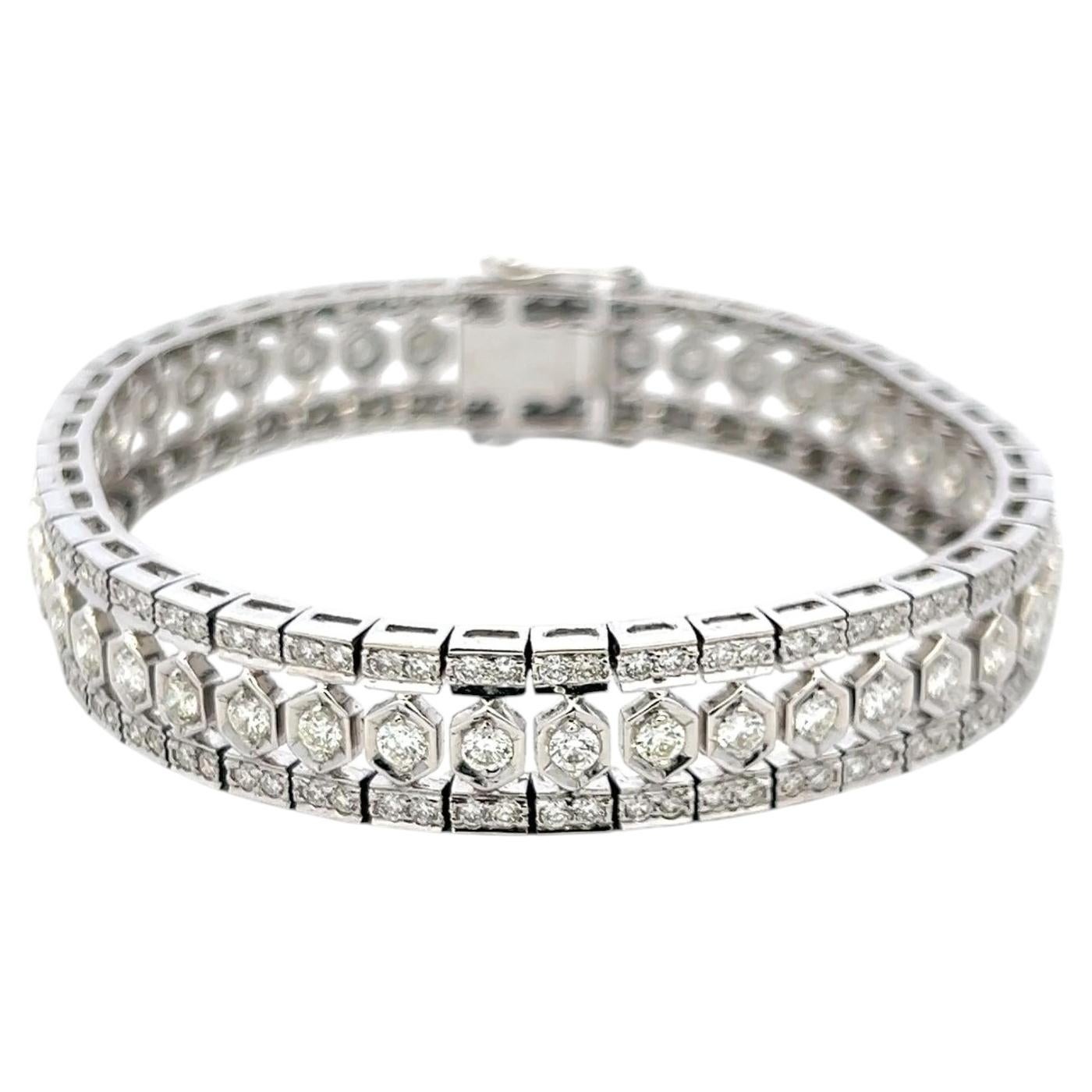 Bracciale vintage a maglie in oro bianco 18 carati con diamanti rotondi H-VS da 3,75 carati