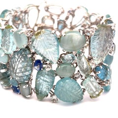 Vintage 18K White Gold Link Bracelet with 3.75 Carat Sapphire 4.1-19.6 MM Quartz