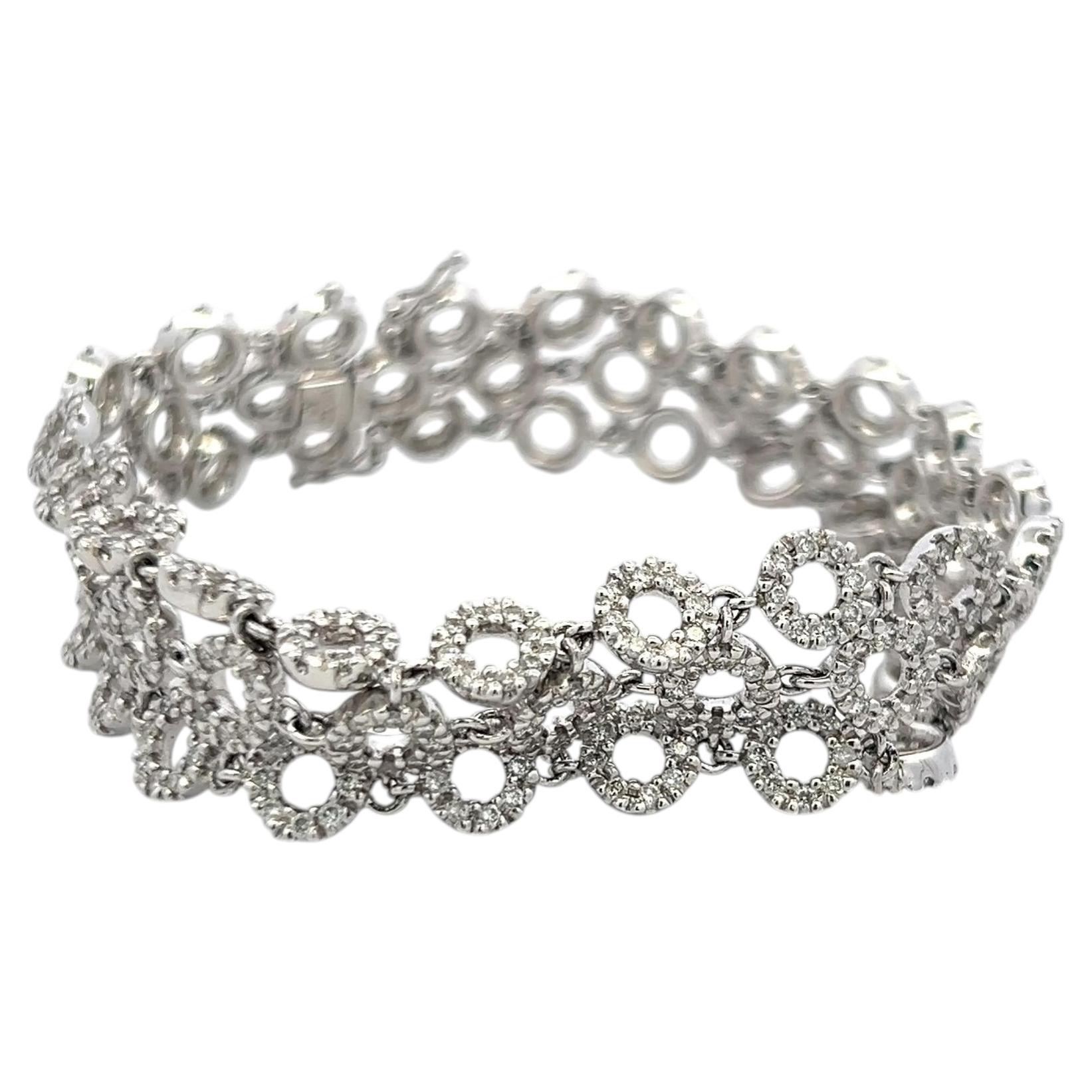 Pulsera vintage de eslabones en oro blanco de 18 quilates con diamantes redondos de 5 quilates (H-SI)