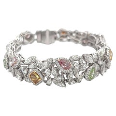 Vintage 18K White Gold Link Bracelet with 9.5 Carat Mixed Cut Diamonds