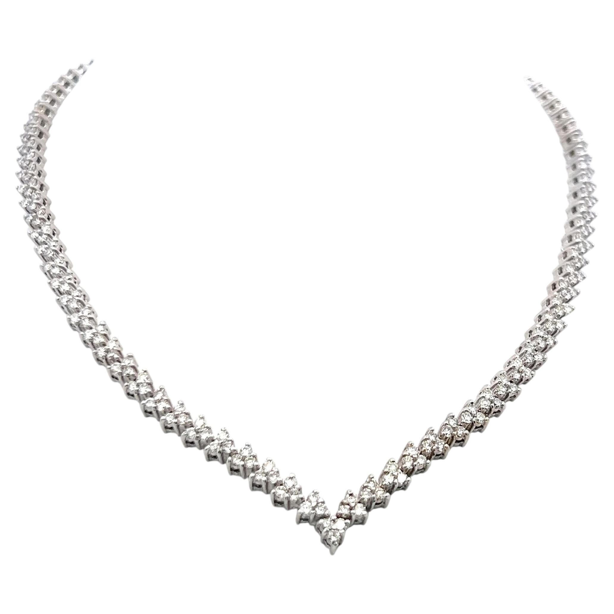 Vintage 18K White Gold Link Necklace with 8 Carat Round H-SI Diamonds