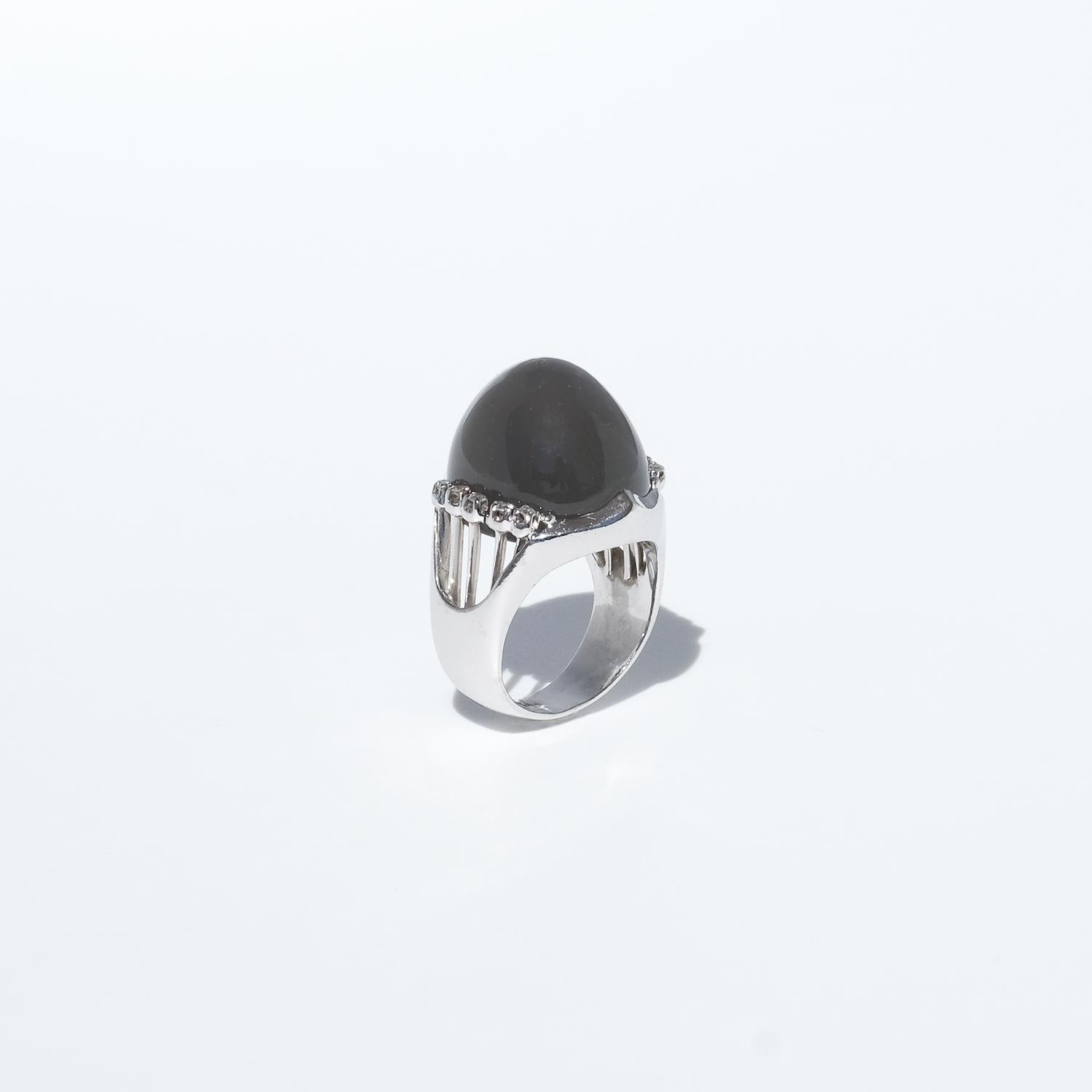 Cabochon Vintage 18K White Gold, Moonstone and Diamond Ring by Gunnar Fahlström Made 1959 For Sale