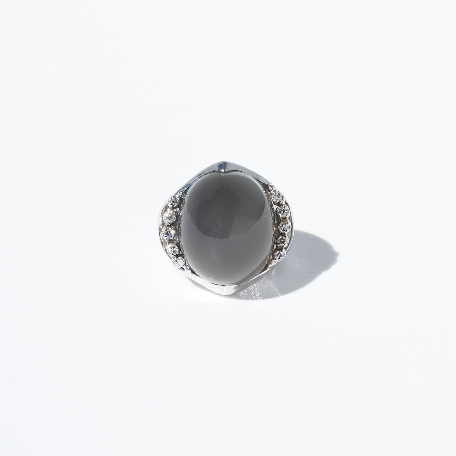 Women's Vintage 18K White Gold, Moonstone and Diamond Ring by Gunnar Fahlström Made 1959 For Sale