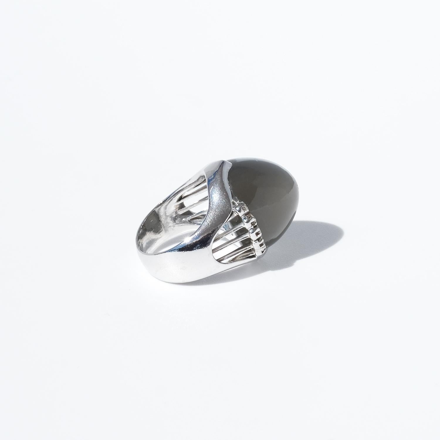 Vintage 18K White Gold, Moonstone and Diamond Ring by Gunnar Fahlström Made 1959 For Sale 2