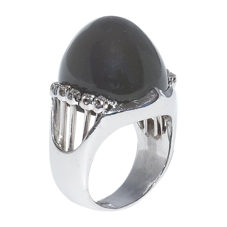 Anillo vintage de oro blanco de 18 quilates, piedra lunar y diamantes de Gunnar Fahlström Fabricado en 1959