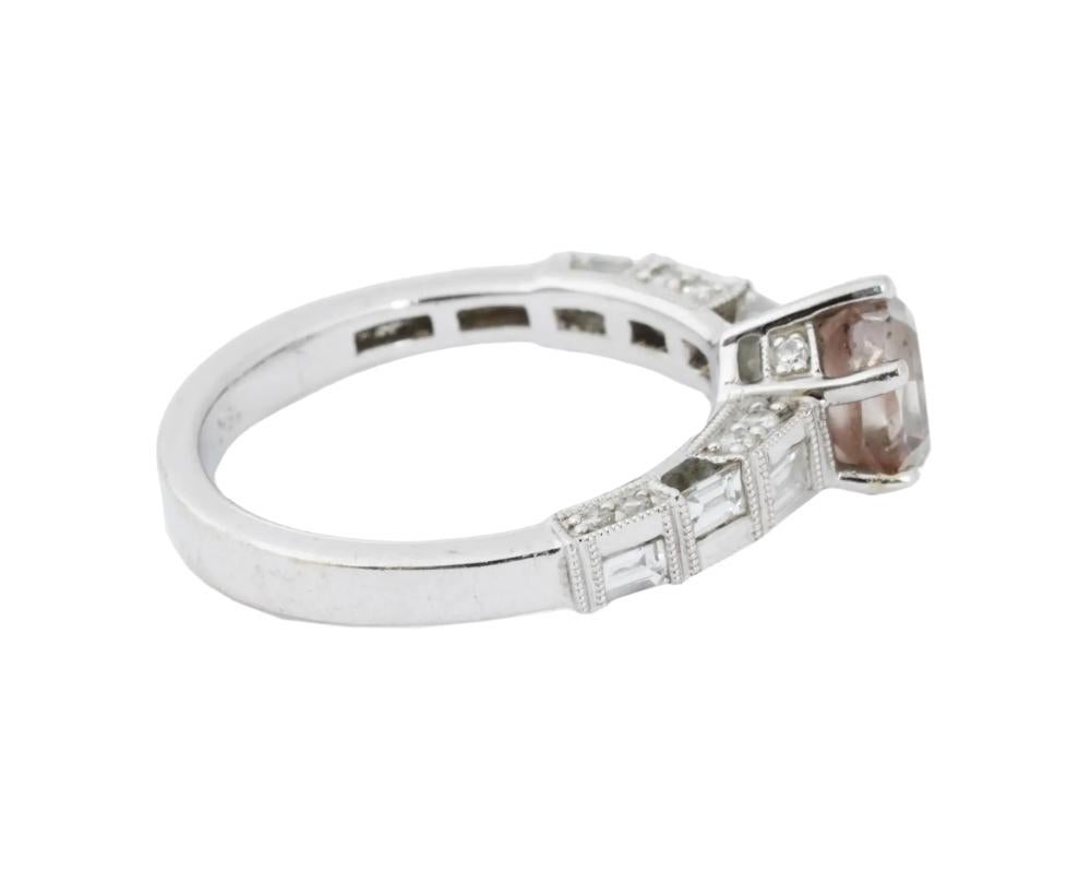 Women's Vintage 18K White Gold Morganite Diamond Ring For Sale