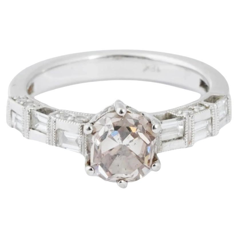 Vintage 18K White Gold Morganite Diamond Ring For Sale