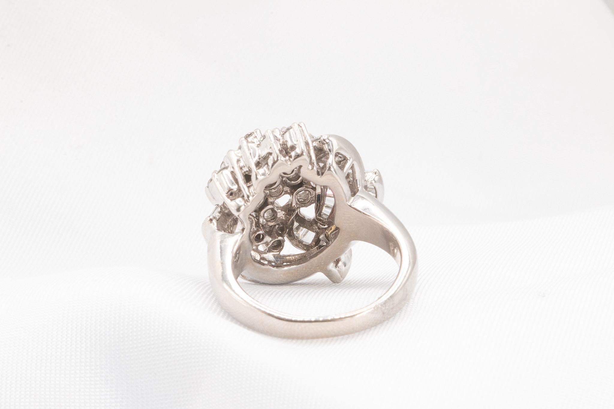 Mixed Cut Vintage 18k White Gold Multi-Shape Diamond Cocktail Ring 1.5 Carat Total For Sale