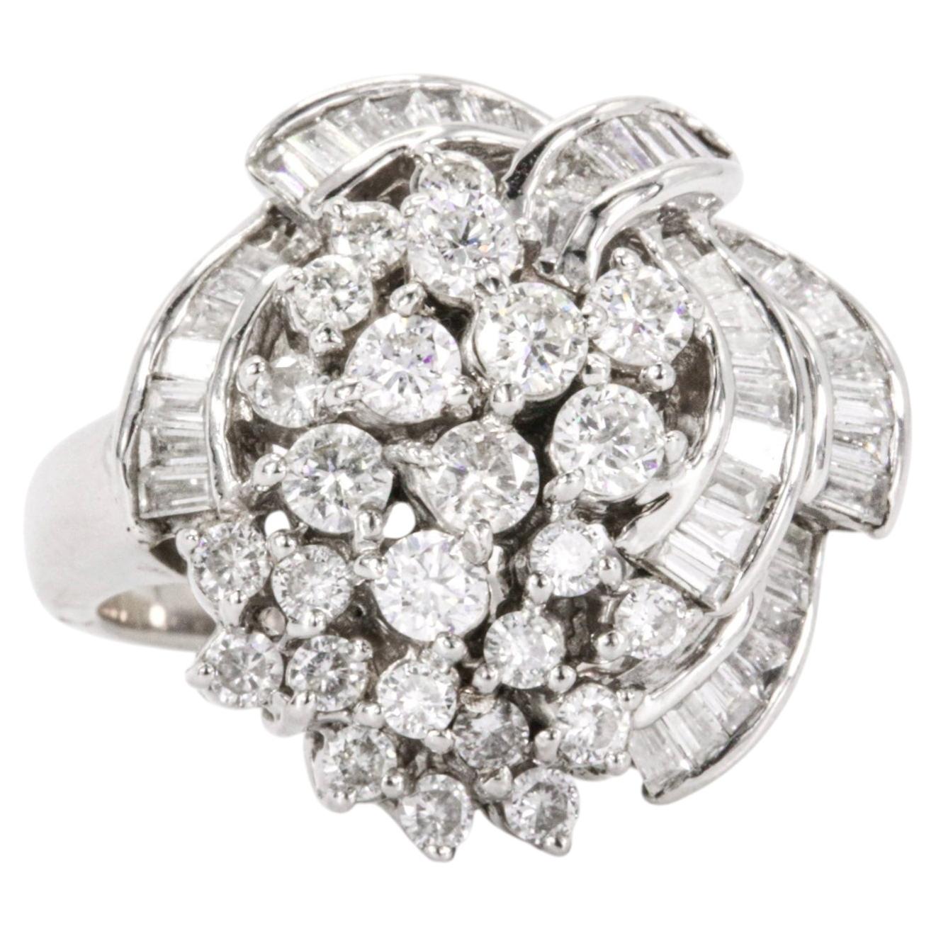 Vintage 18k White Gold Multi-Shape Diamond Cocktail Ring 1.5 Carat Total