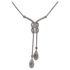 Estilo Gota Decorada con Diamantes Naturales Vintage de Oro Blanco de 18k  Collar