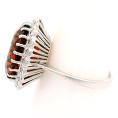 Vintage 18k White Gold Oval Madeira Citrine & Diamond Halo Cocktail Ring