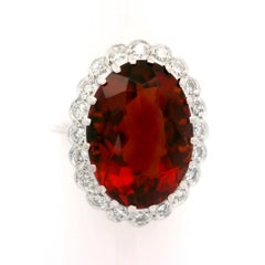 Vintage 18k White Gold Oval Madeira Citrine & Diamond Halo Cocktail Ring