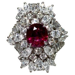 Vintage 18K White Gold Oval Ruby Baguette Pear Diamond Cocktail Ring 8.61ctw