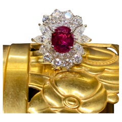 Vintage 18K White Gold  Oval Ruby Marquise Diamond Cocktail Ring 3.55cttw G Vs