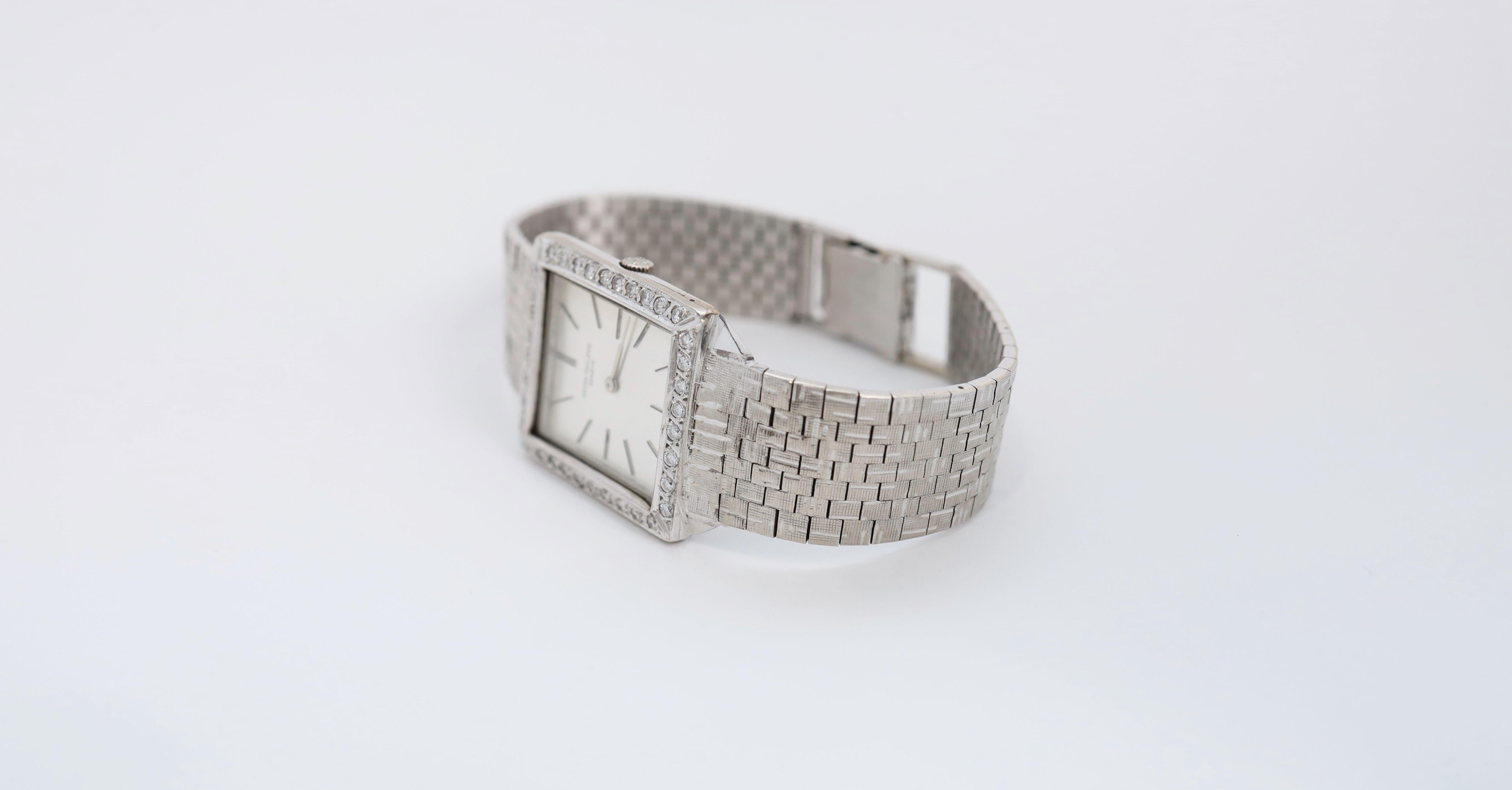 Vintage 18k White Gold Patek Philippe Reference 3491 Diamond Watch - 81.0g In Fair Condition For Sale In Providence, RI