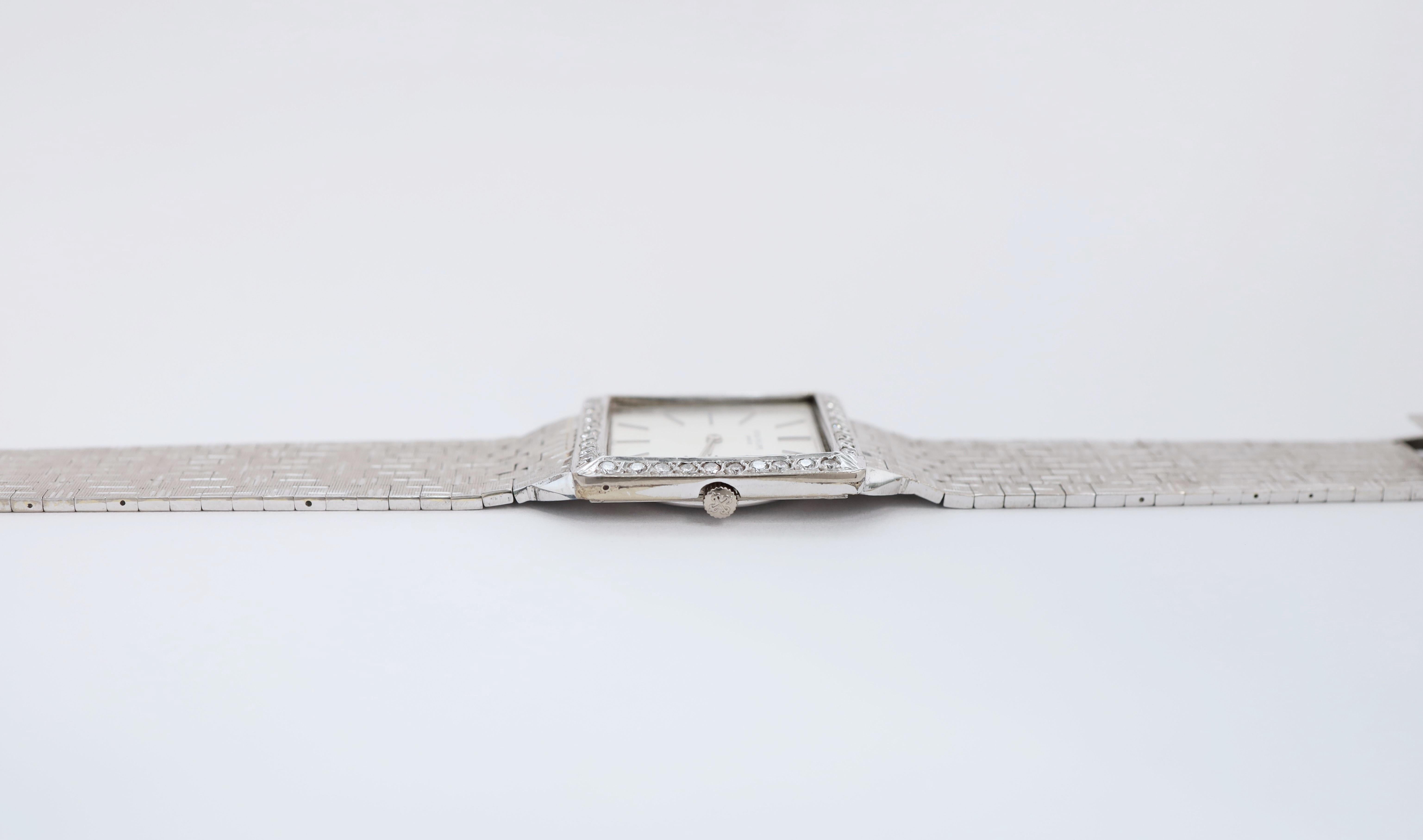 Vintage 18k White Gold Patek Philippe Reference 3491 Diamond Watch - 81.0g For Sale 3