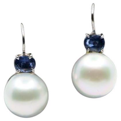 Vintage 18K White Gold Pearl Saphirre Earring