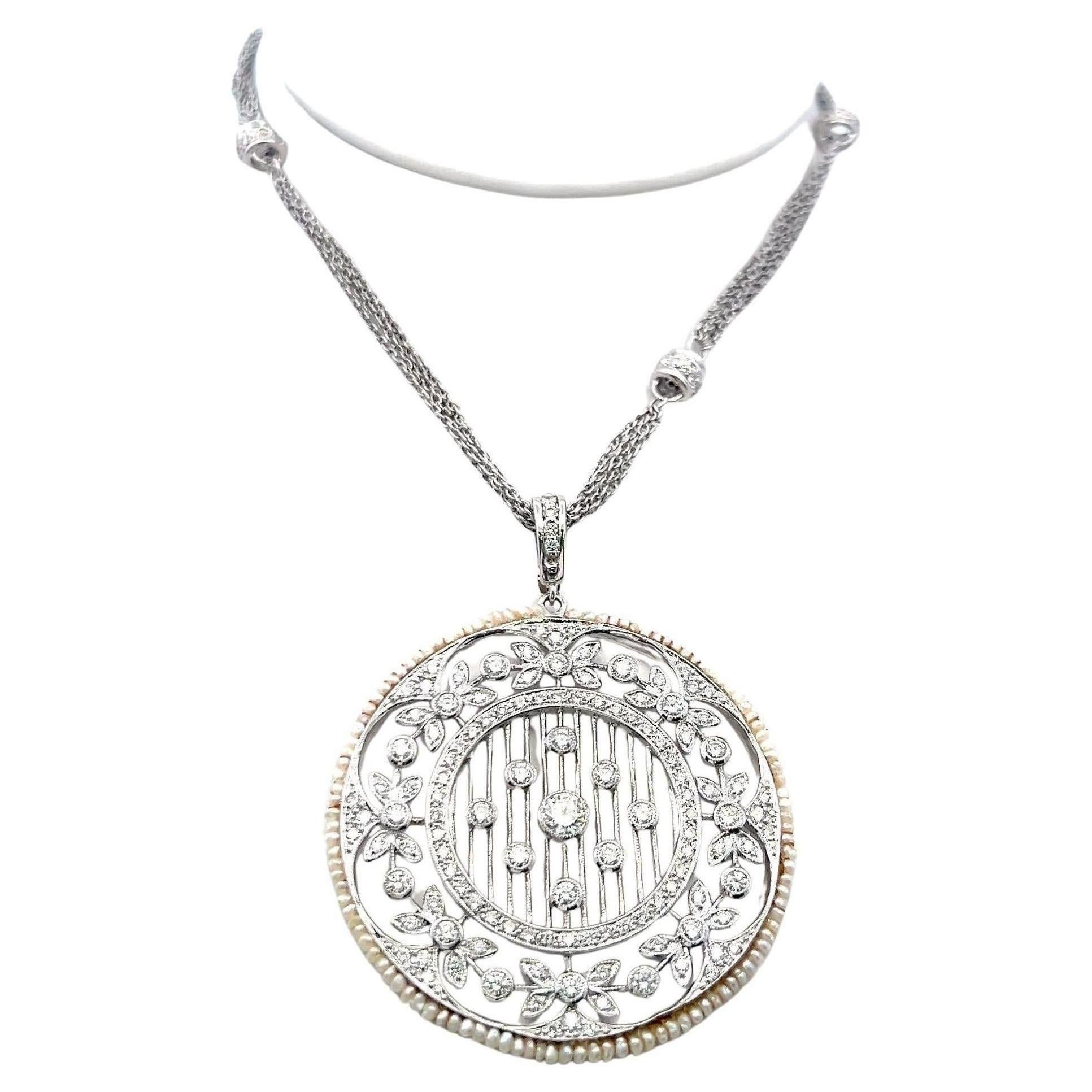 Vintage 18K White Gold Pendant Necklace with 5 Carat H-VS Diamonds
