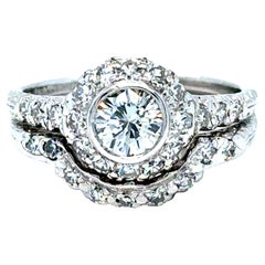 Vintage 18K White Gold/ Platinum Diamond Engagement Two Ring Set - 1.04ct.