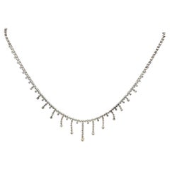 Vintage 18K White Gold Riviera Necklace with 1 Carat Round I-SI1 Diamonds 16 IN