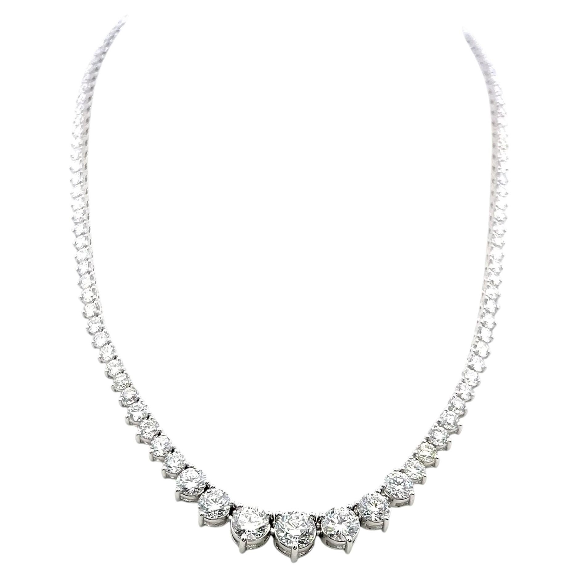 Collar «Riviera» vintage de oro blanco de 18 quilates con diamantes redondos de 20,49 quilates certificados por el GIA